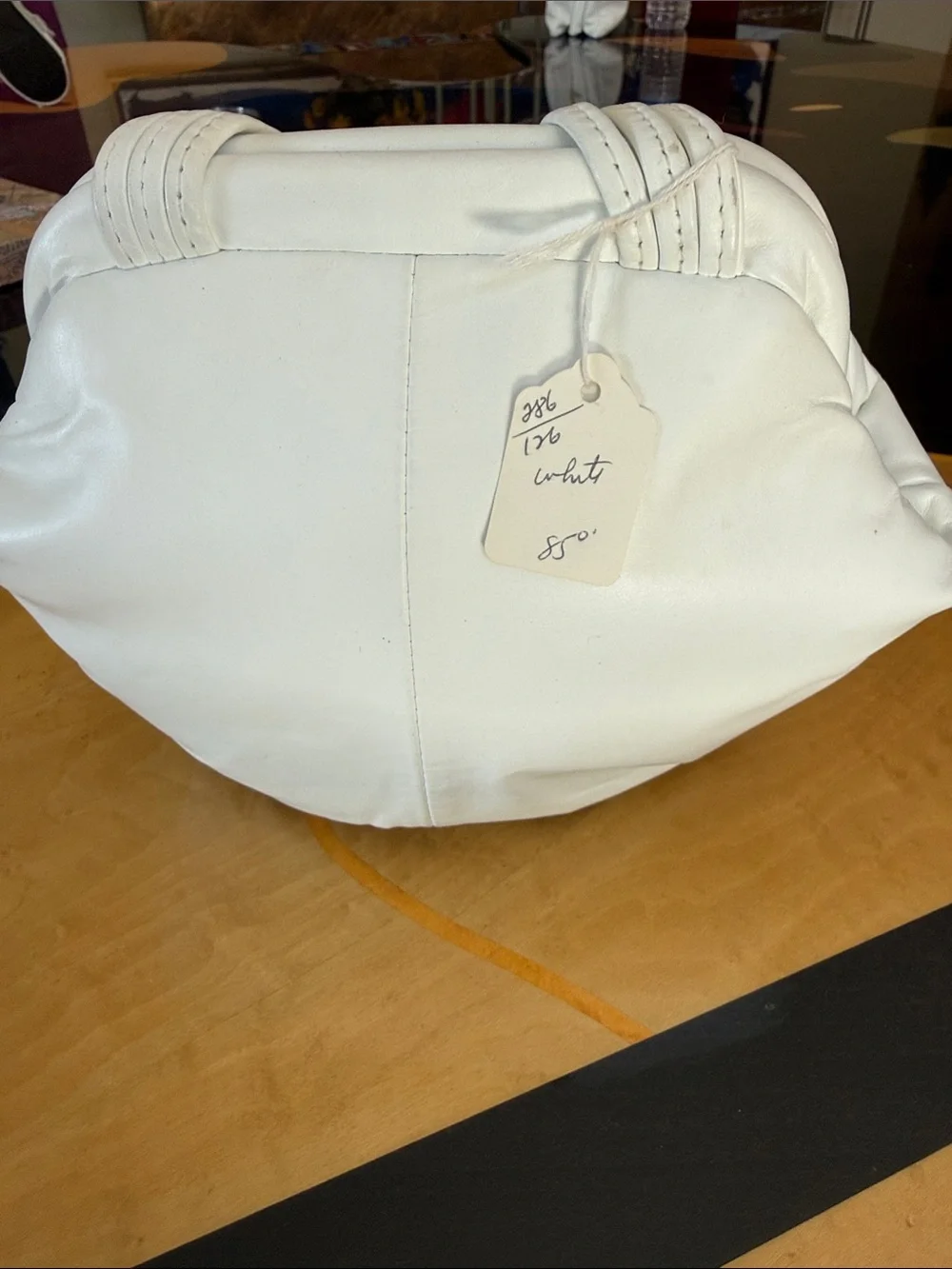 NWT White and Beige Appliqué Leather Clutch/Satchel/Crossbody Bag